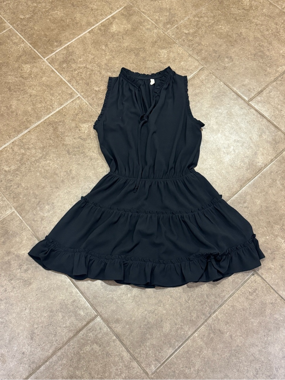 Tyche Black Ruffled V-Neck Mini Dress
